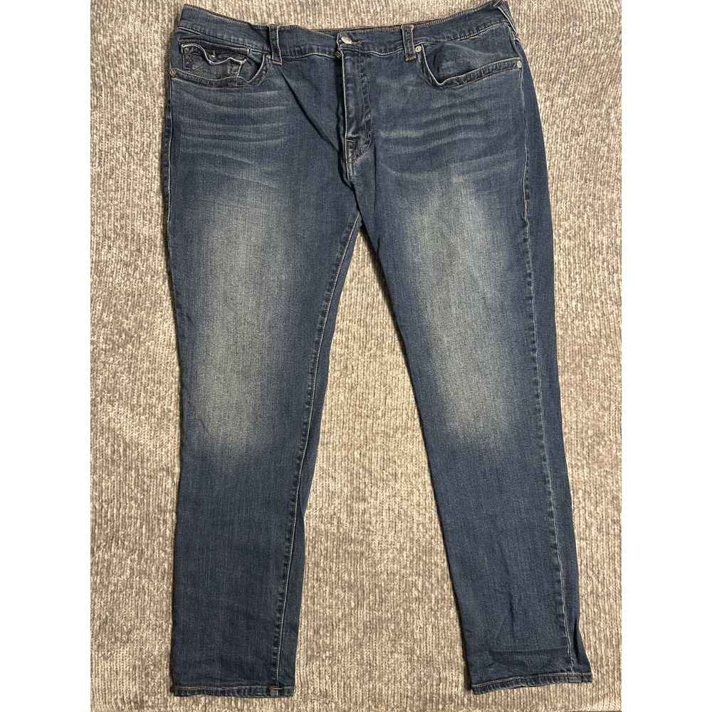 True Religion Jeans Mens 44x32 Ricky Relaxed Skinny Flap Med Blue Wash Denim
